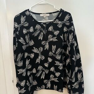 LOFT Black and White Bow Pattern Long Sleeve Top